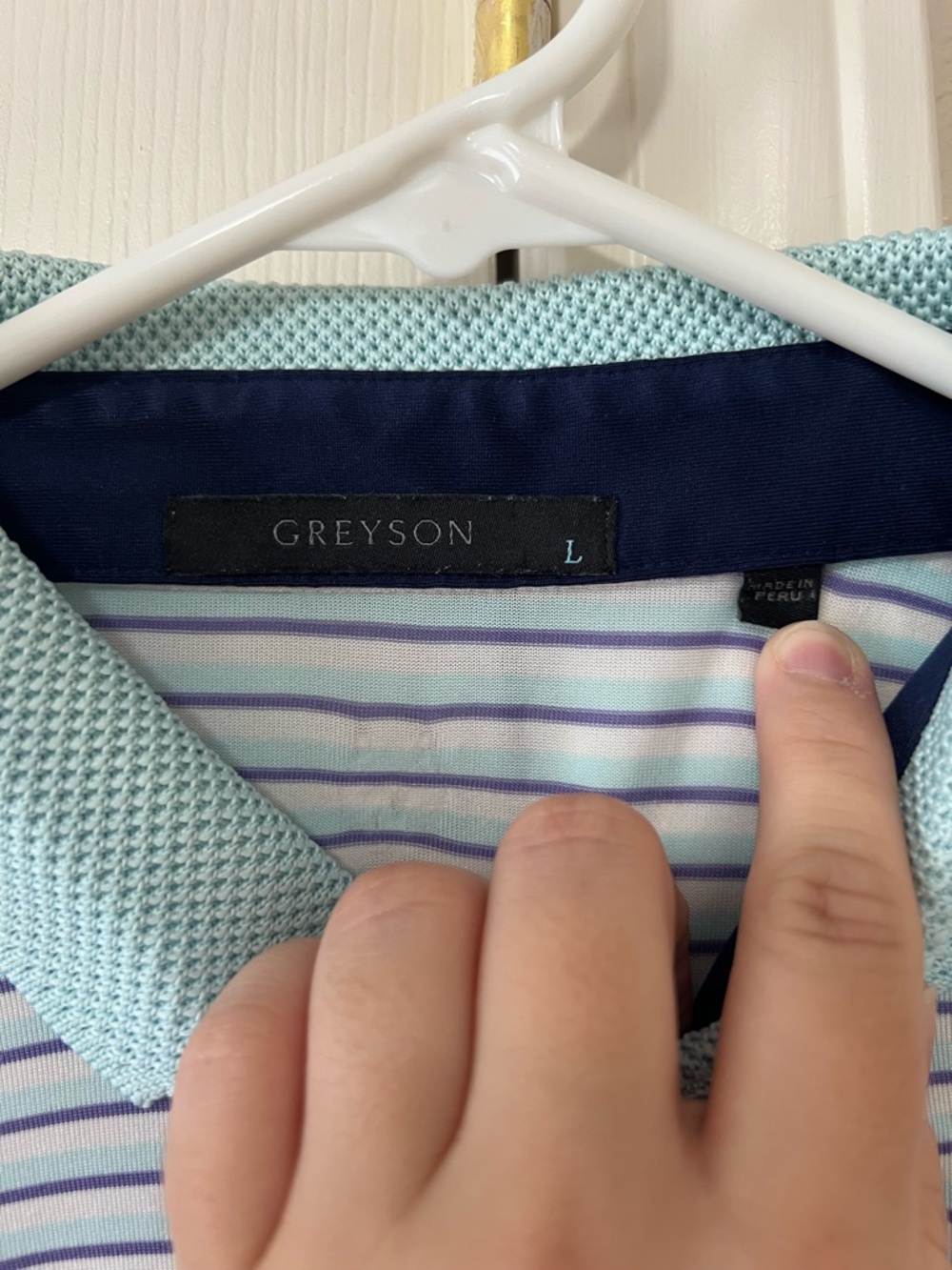 Greyson Men’s Light Blue Striped Performance Golf Polo Size Large - Picture 4 of 10